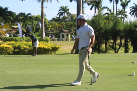 2022 Amateur winner Justin Burrows on the driving range ahead of Day 1 of the Jamaica Open at Tryall